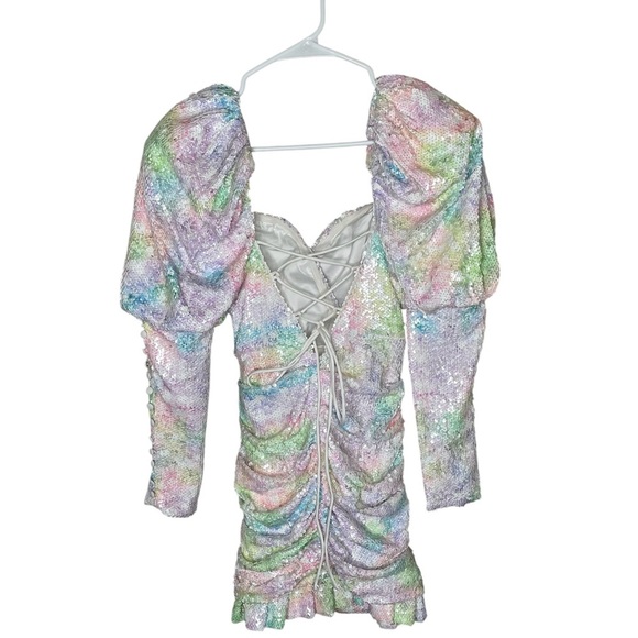 Alamour The Label Lunara Sequins Mini Dress in Mixed Color Rainbow Size XS - Picture 7 of 16